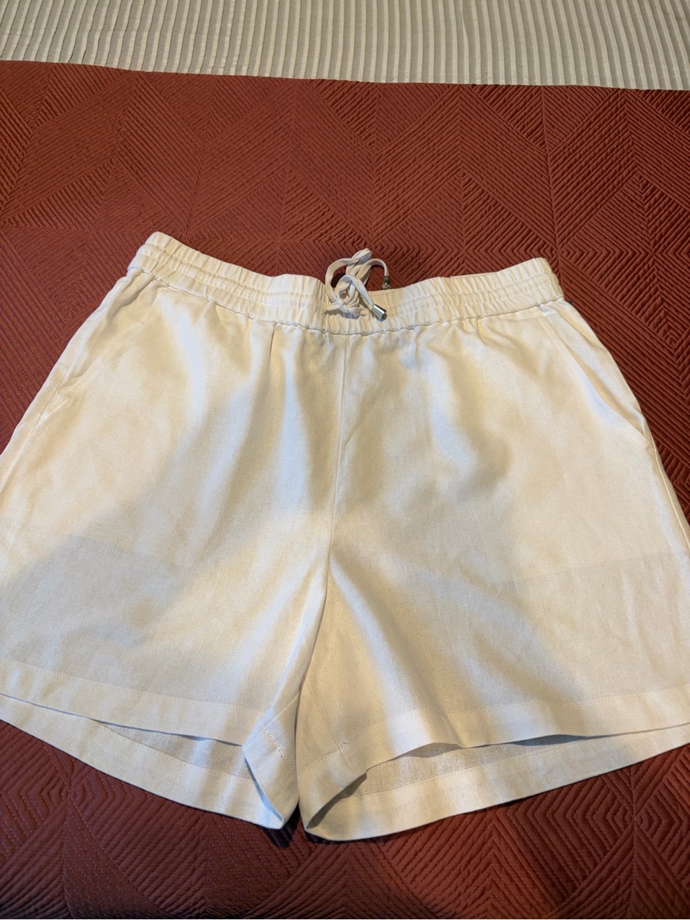 INC International Concepts White Linen-Blend Drawstring Shorts